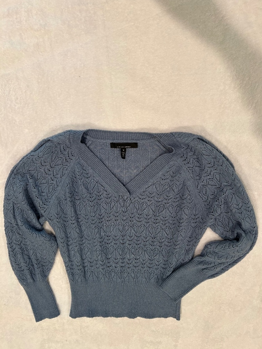 White House Black Market Light Blue Pointelle knit pullover V-neck